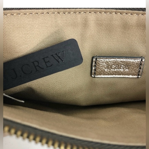 J. Crew Pebbled Metallic Leather with Teal Tassel Pouch Clutch NWT - Picture 5 of 8